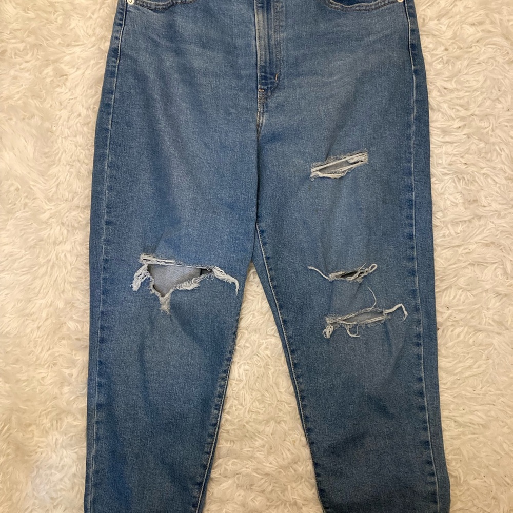 Casual Blue Distressed Boyfriend Jeans